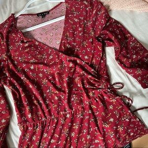 Cute 3/4 sleeves floral fushia summer dress